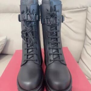 Valentino Black Leather Combat Boots